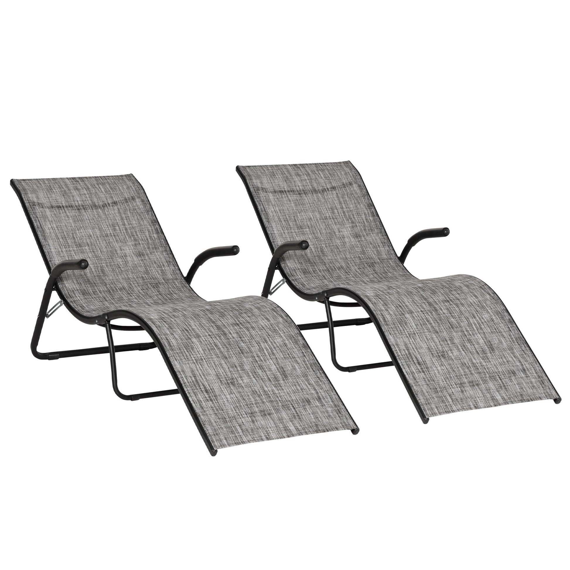 Outsunny Conjunto De 2 Tumbonas Plegables Con Reposapiés 170x62x68 Cm Gris_0