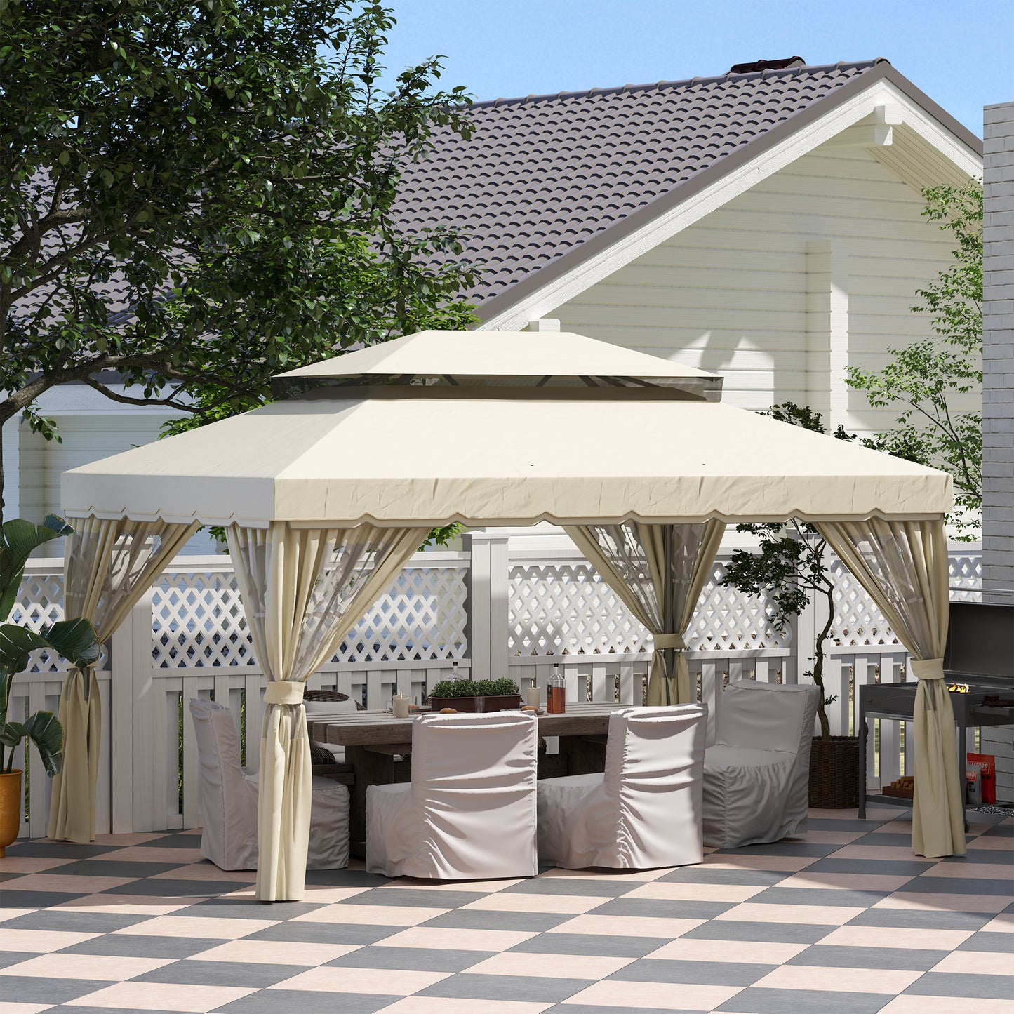 Outsunny 4 Paredes Laterales Para Cenador 3x4 M Con 8 Ventanas Crema_3