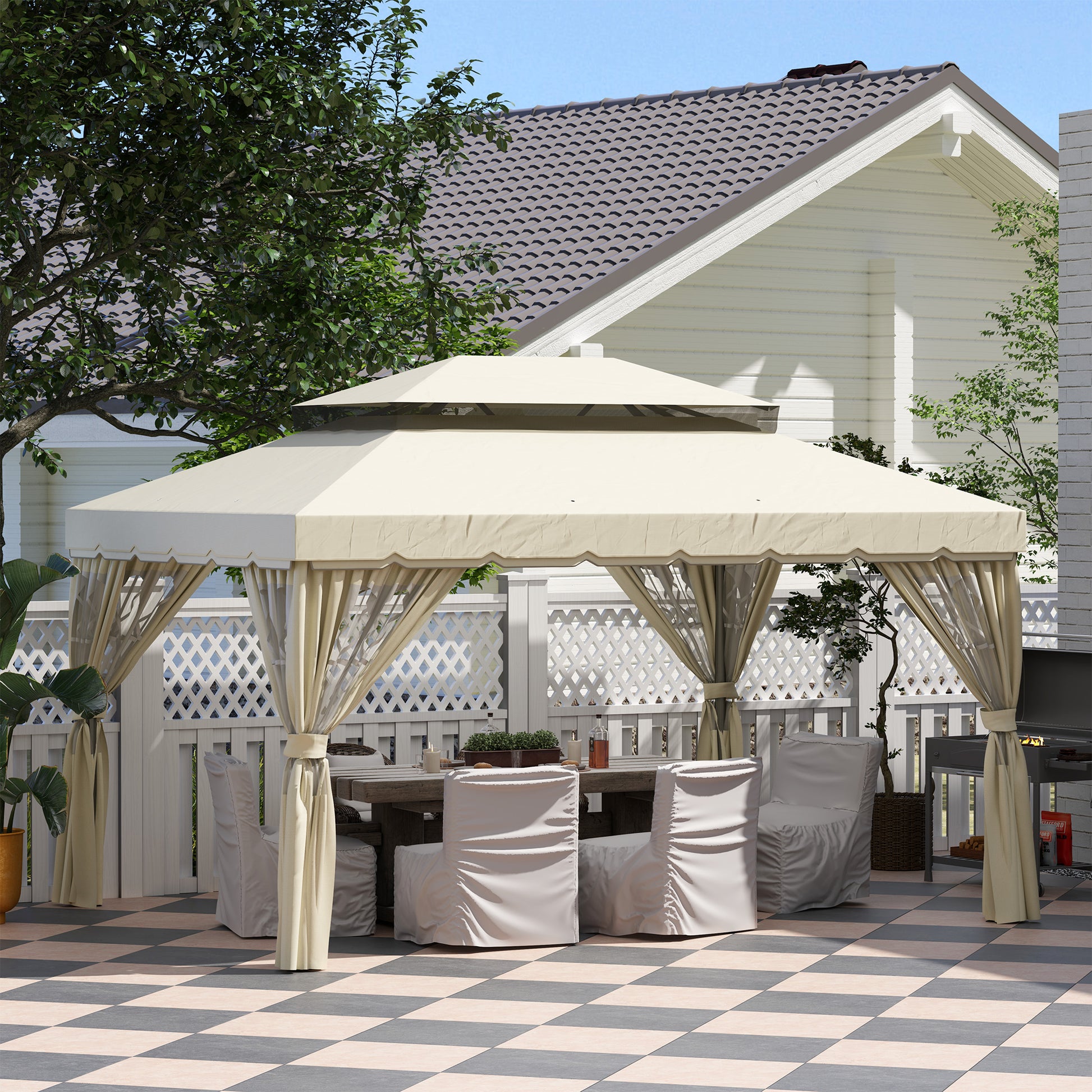 Outsunny 4 Paredes Laterales Para Cenador 3x4 M Con 8 Ventanas Crema_3