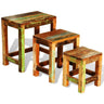 Conjunto de mesa empilhável vintage 3 peças em madeira reciclada
