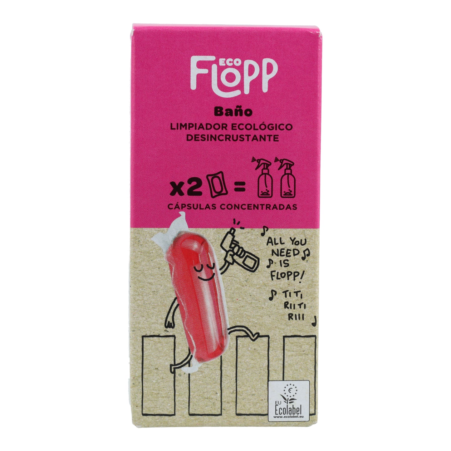 Flopp Refill produto de limpeza de casa de banho solúvel em água 2 cápsulas