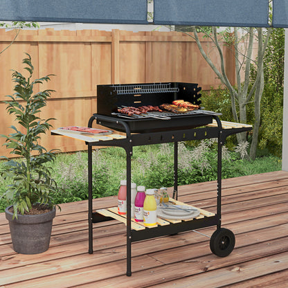 Outsunny Barbacoa De Carbón Con Ruedas Parrilla Ajustable En Altura Negro_1