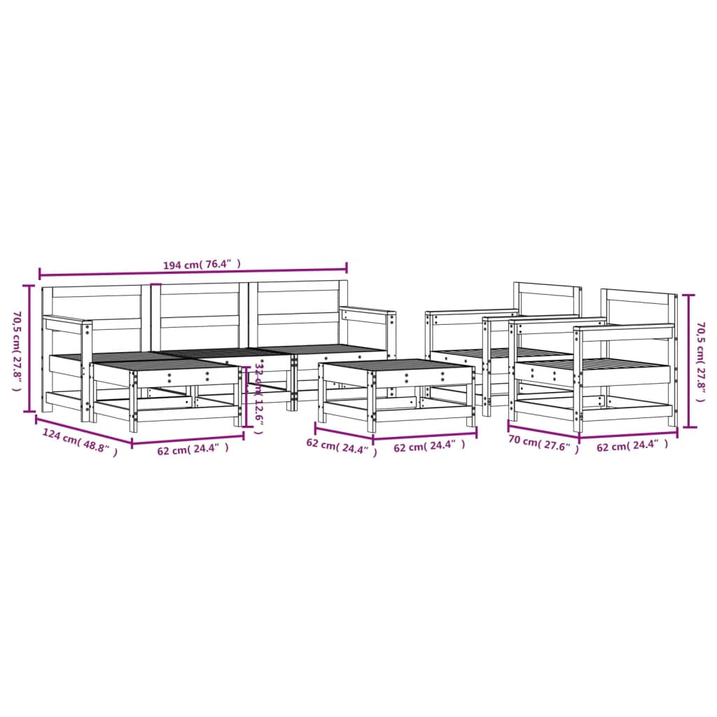 Vidaxl Juego De Muebles De Jardín 7 Pzas Madera Maciza Abeto Douglas_2