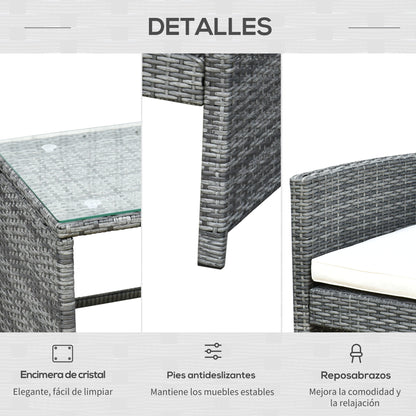 Outsunny Conjunto De Muebles De Jardín De Ratán Con 1 Sofá 2 Sillones Y 1 Mesa_5