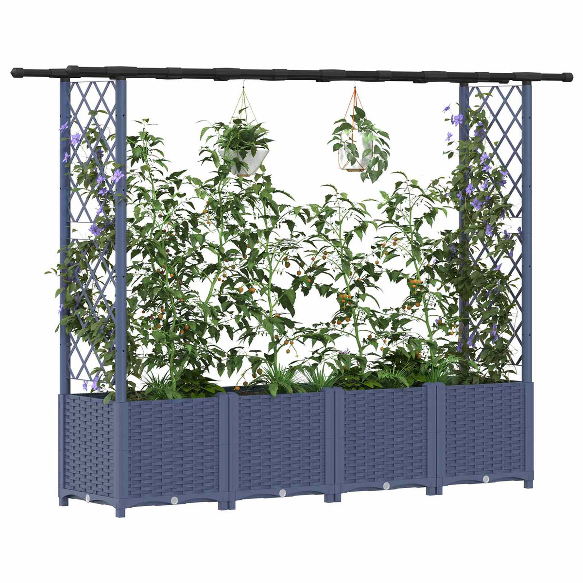 Cama Elevada Con Trellis Y Techo Gris 203 X 40 X 136 Cm Pp_2