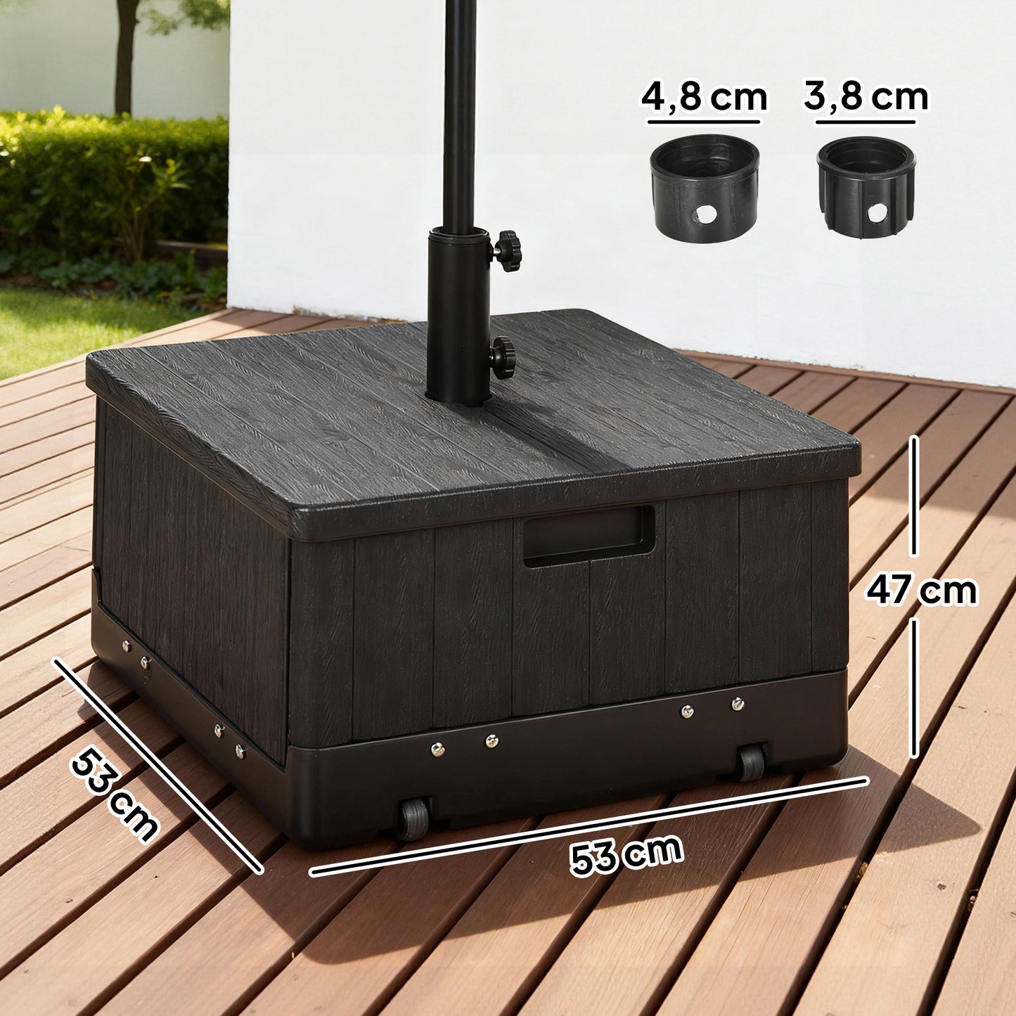 Outsunny Base Para Sombrilla Exterior 3 En 1 Mesa Auxiliar Macetero Negro_2