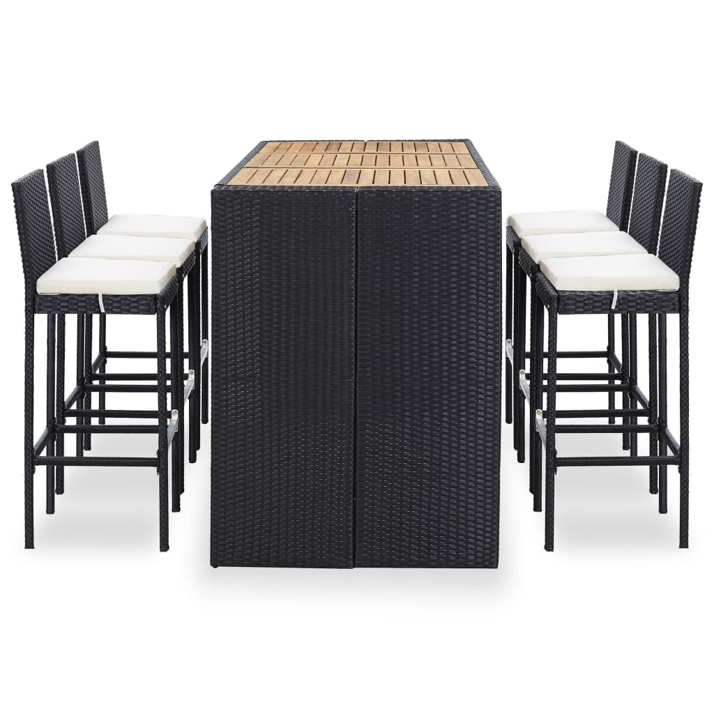 Vidaxl Set Muebles Bar Jardín Y Cojines 7 Pzas Ratán Sintético Negro_1