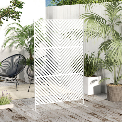 Outsunny Biombo Exterior Con Patrón De Triángulo Invertido 122x45x198 Cm Blanco_1