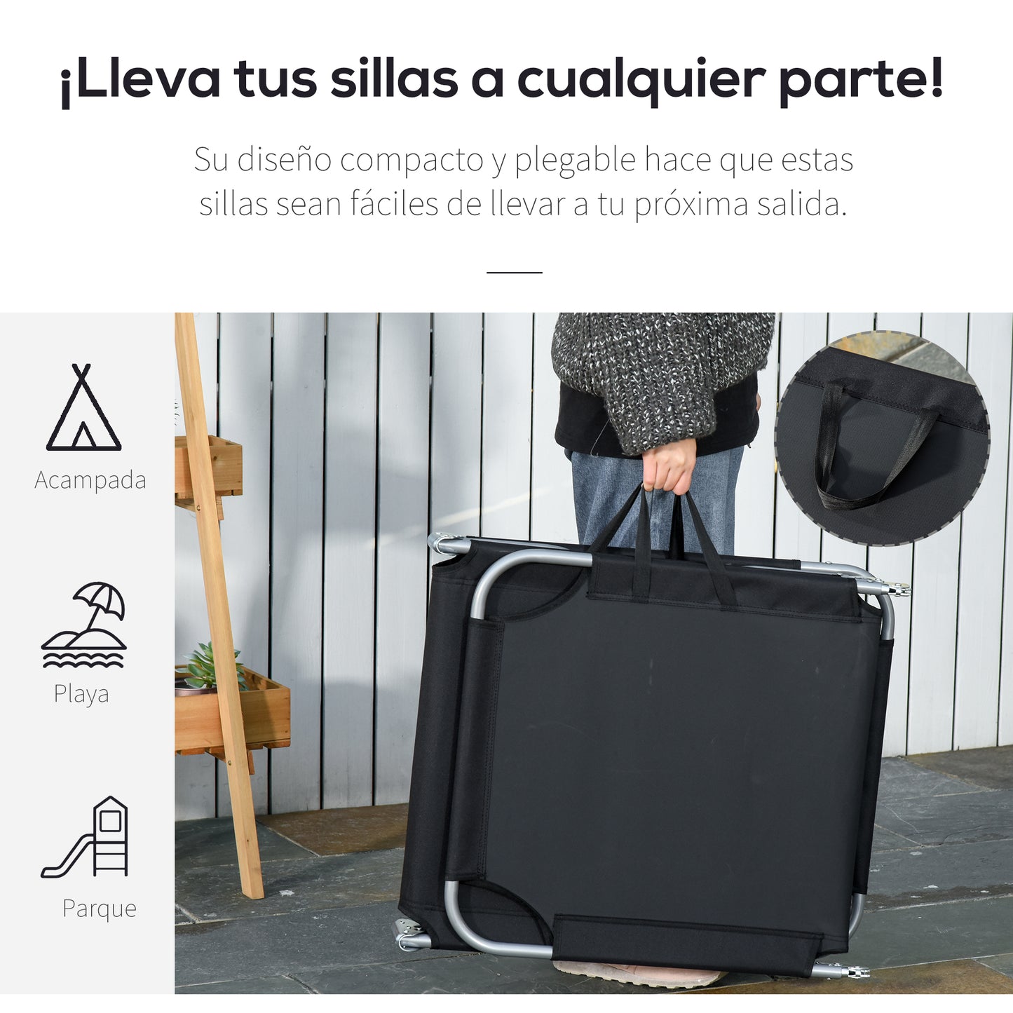 Outsunny Tumbona Plegable Respaldo Ajustable En 5 Niveles 187x55x24 Cm Negro_5