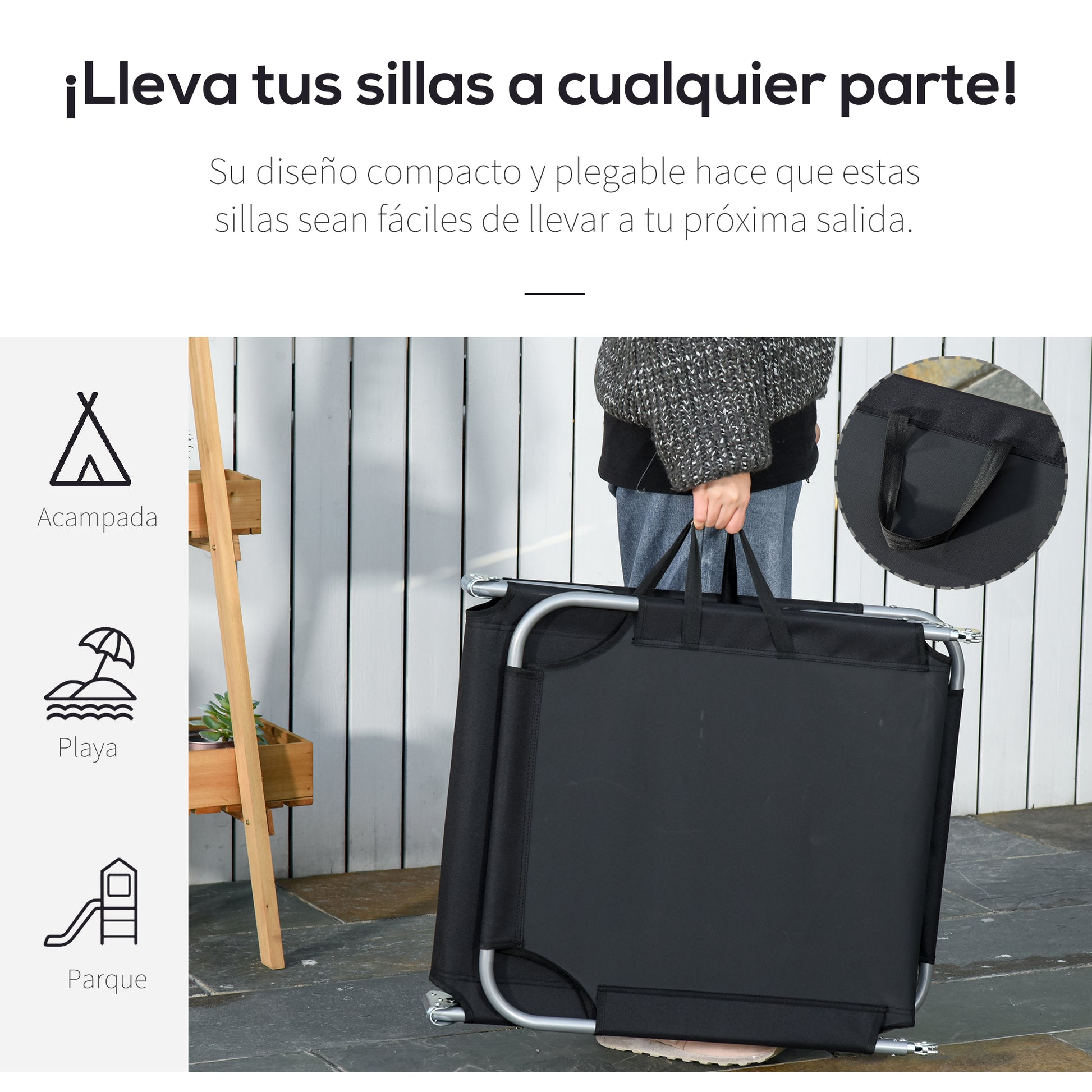 Outsunny Tumbona Plegable Respaldo Ajustable En 5 Niveles 187x55x24 Cm Negro_5