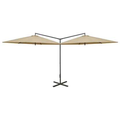 Vidaxl Sombrilla Doble De Jardín Con Palo De Acero Taupe 600 Cm_0