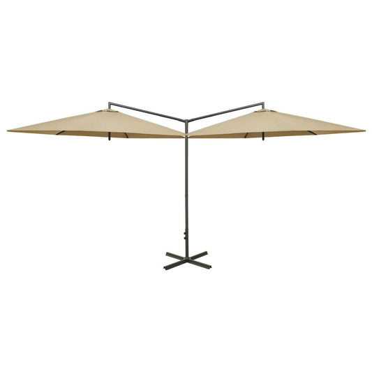 Vidaxl Sombrilla Doble De Jardín Con Palo De Acero Taupe 600 Cm_0