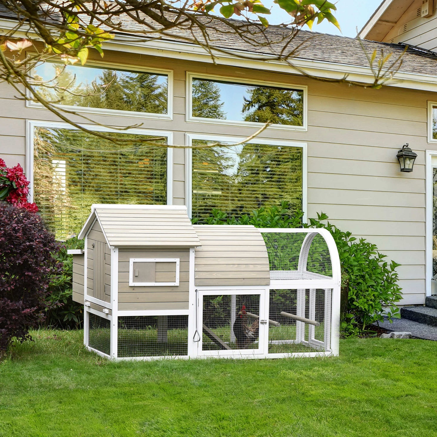 Pawhut Gallinero Exterior Madera Con Zona Abierta Ponedero Barras Y Bandeja_1