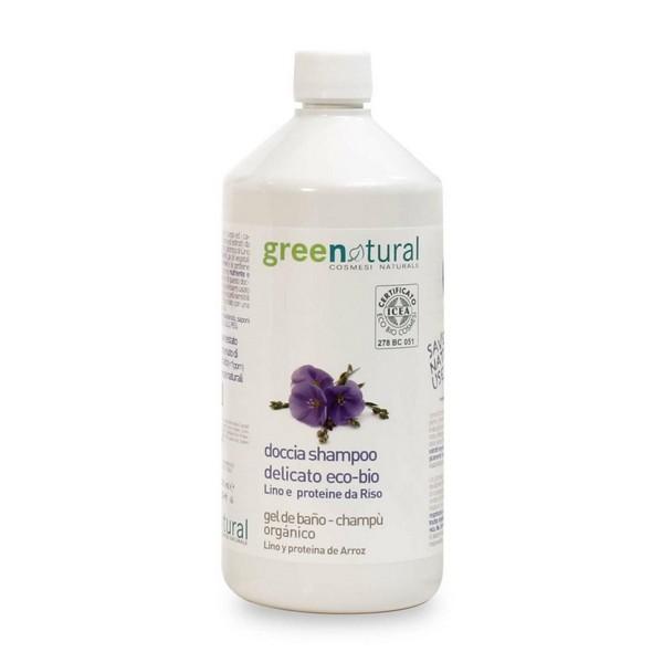 Greenatural Delicate Care Gel de Banho e Champô com Linho e Arroz 1 L