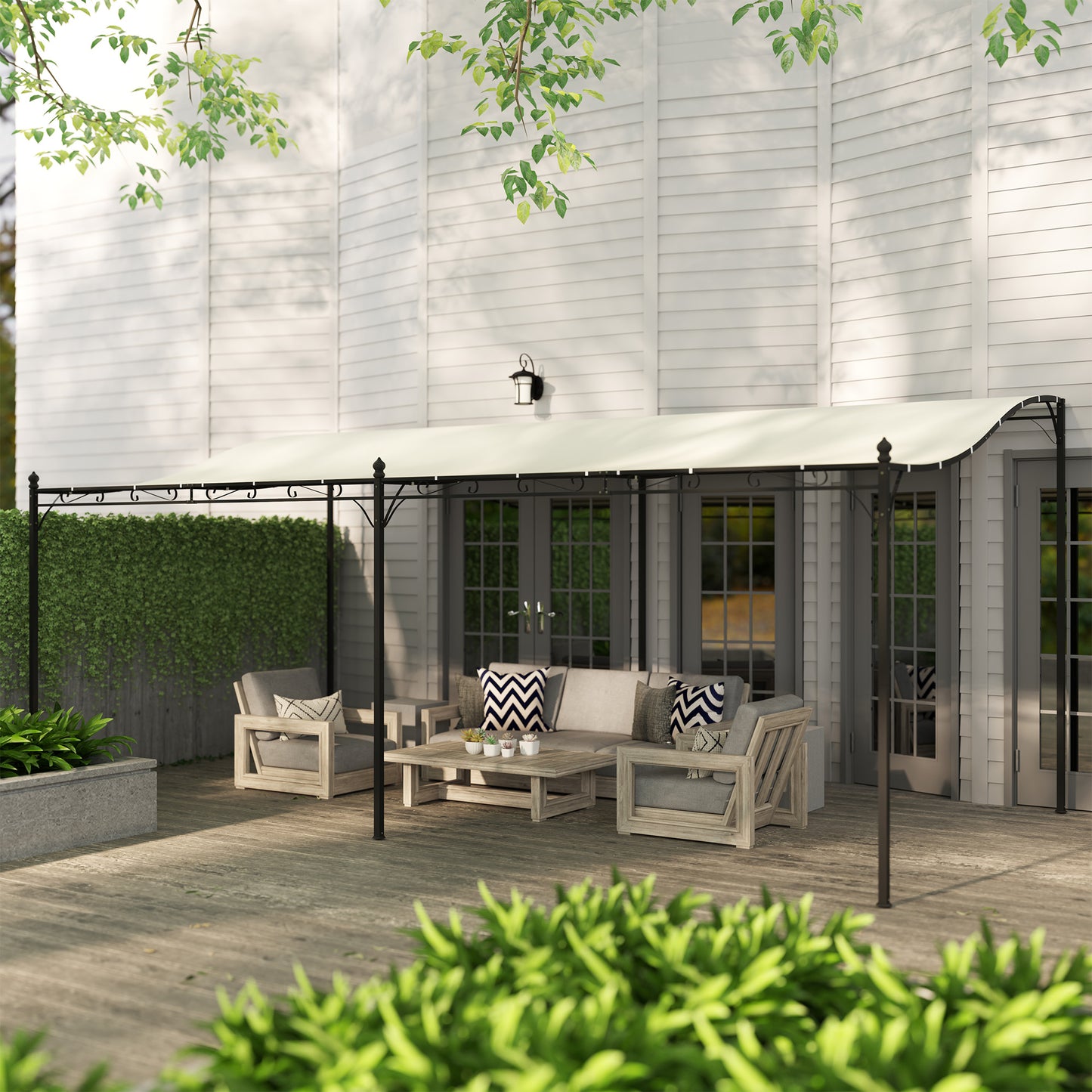 Outsunny Pérgola De Jardín 6x3 M Con Techo De Poliéster Impermeable Crema_4