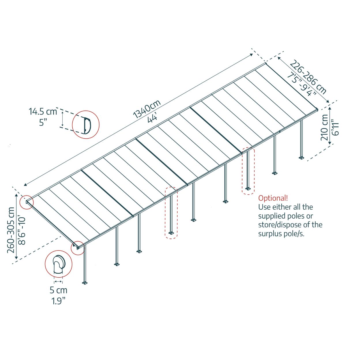 Canopy Fair Marquee Pérgola em alumínio 3x13,4 m Cinza