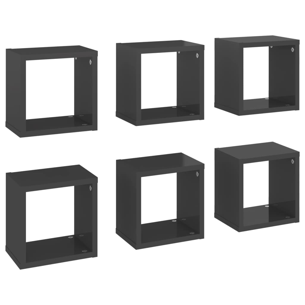 Estantes Cubo De Pared 6 Unidades Gris Brillo 22x15x22 Cm / Vetonek_2