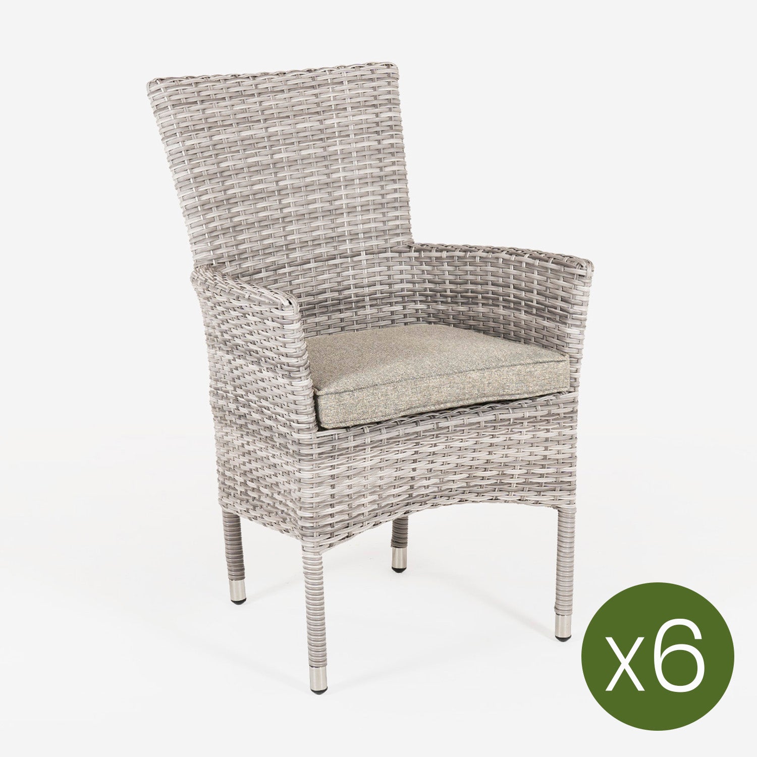 Pack 6 Sillones Apilables, Aluminio, Aluminio Y Ratán Sintético Plano, Color Gris Claro, Sillon:55x62x92_2