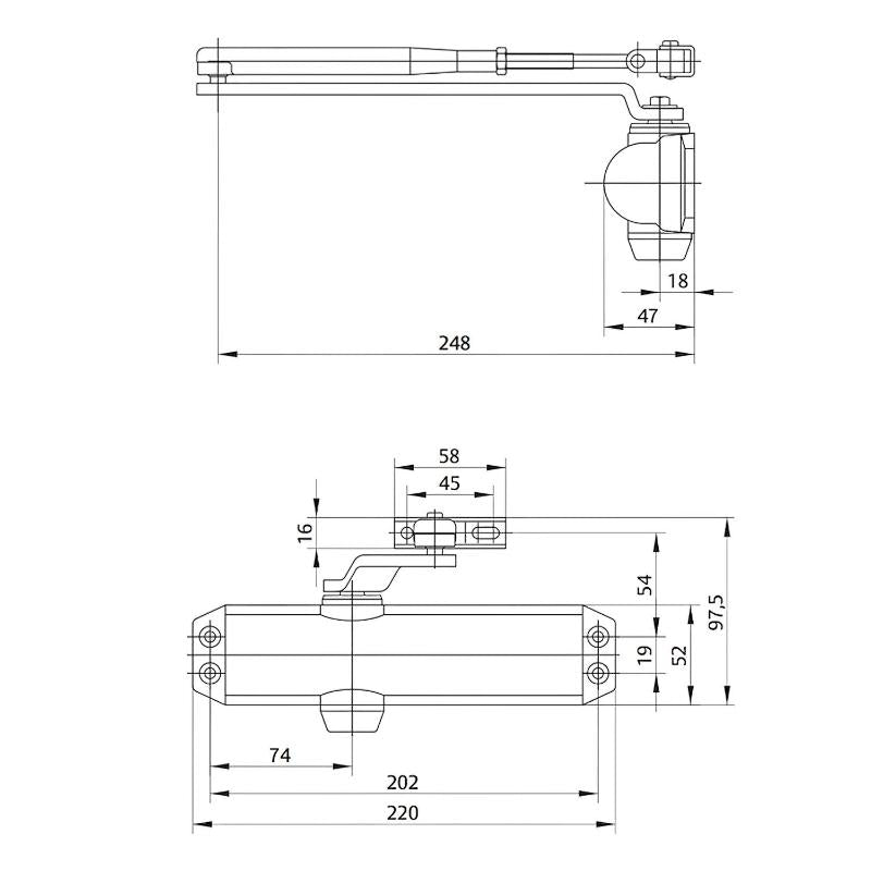 Cierrapuertas Tesa Dc120  F2-4 Sin Retenedor Plateado