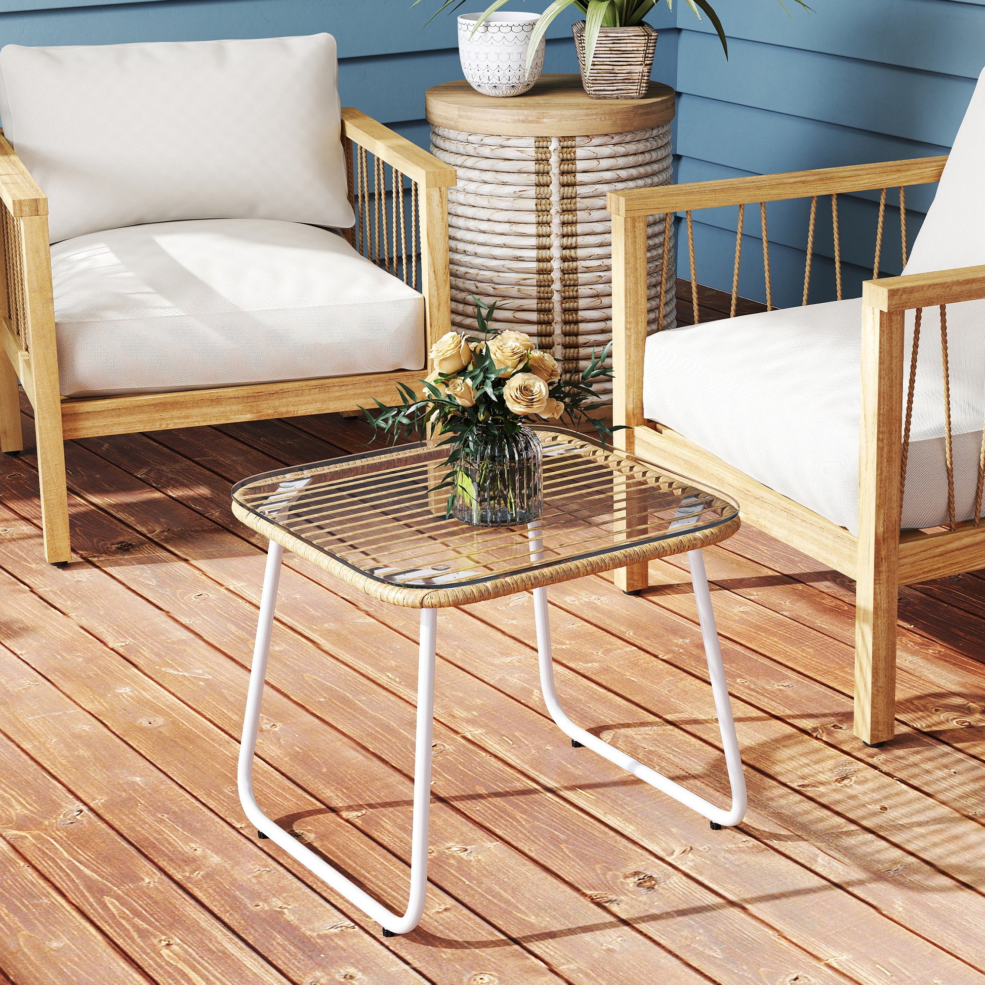 Outsunny Mesa De Jardín De Ratán Sintético Con Encimera De Vidrio Templado_4