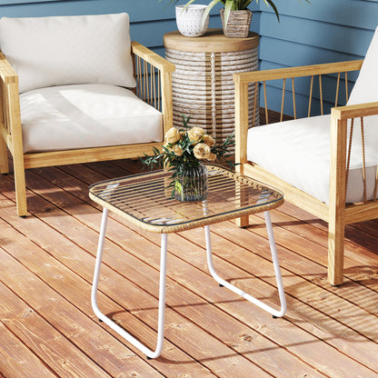 Outsunny Mesa De Jardín De Ratán Sintético Con Encimera De Vidrio Templado_4