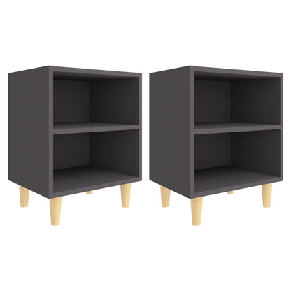 Mesitas De Noche 2 Uds Patas De Madera Maciza Gris 40x30x50 Cm_0