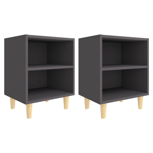 Mesitas De Noche 2 Uds Patas De Madera Maciza Gris 40x30x50 Cm_0