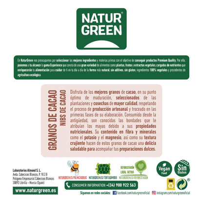Grãos de cacau picados Naturgreen (Nibs), 200 g