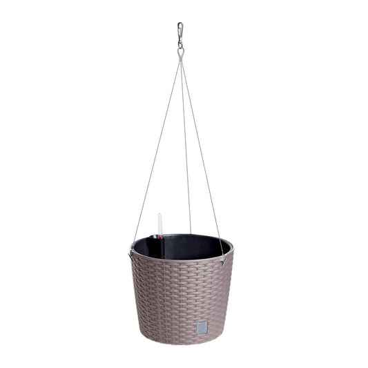 Maceta Redonda Con Gancho 8,9 Litros Rato W En Color Mocca Con Cubilete Para Plantar 25,6 X 25,6 X 21,9 Cm_0