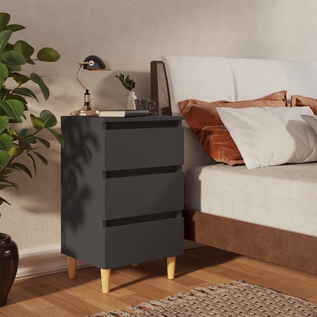 Mesitas De Noche Patas Madera Maciza Gris 2 Uds 40x35x69 Cm_0