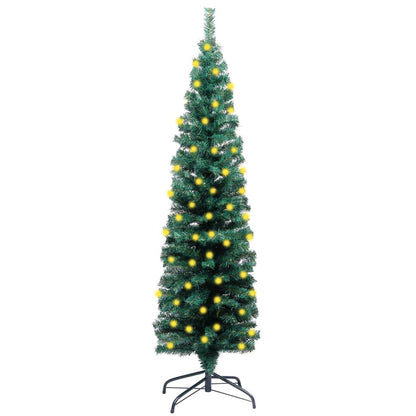 Vidaxl Árbol De Navidad Delgado Con Luces Y Soporte Pvc Verde 150 Cm_0