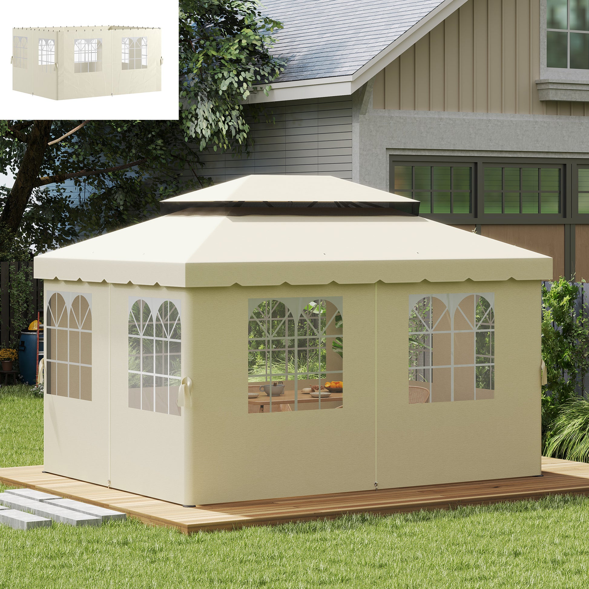 Outsunny 4 Paredes Laterales Para Cenador 3x4 M Con 8 Ventanas Crema_1