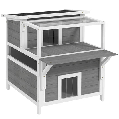 Pawhut Caseta Para Gatos De Madera Con Techo Asfáltico 64x87x76 Cm Gris Claro_0