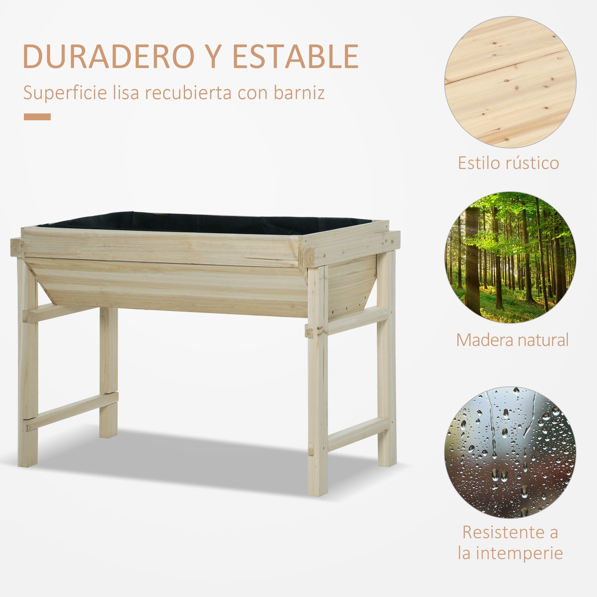 Outsunny Huerto Urbano Elevado De Madera 108,5x60x80 Cm Para Cultivos Plantas_5