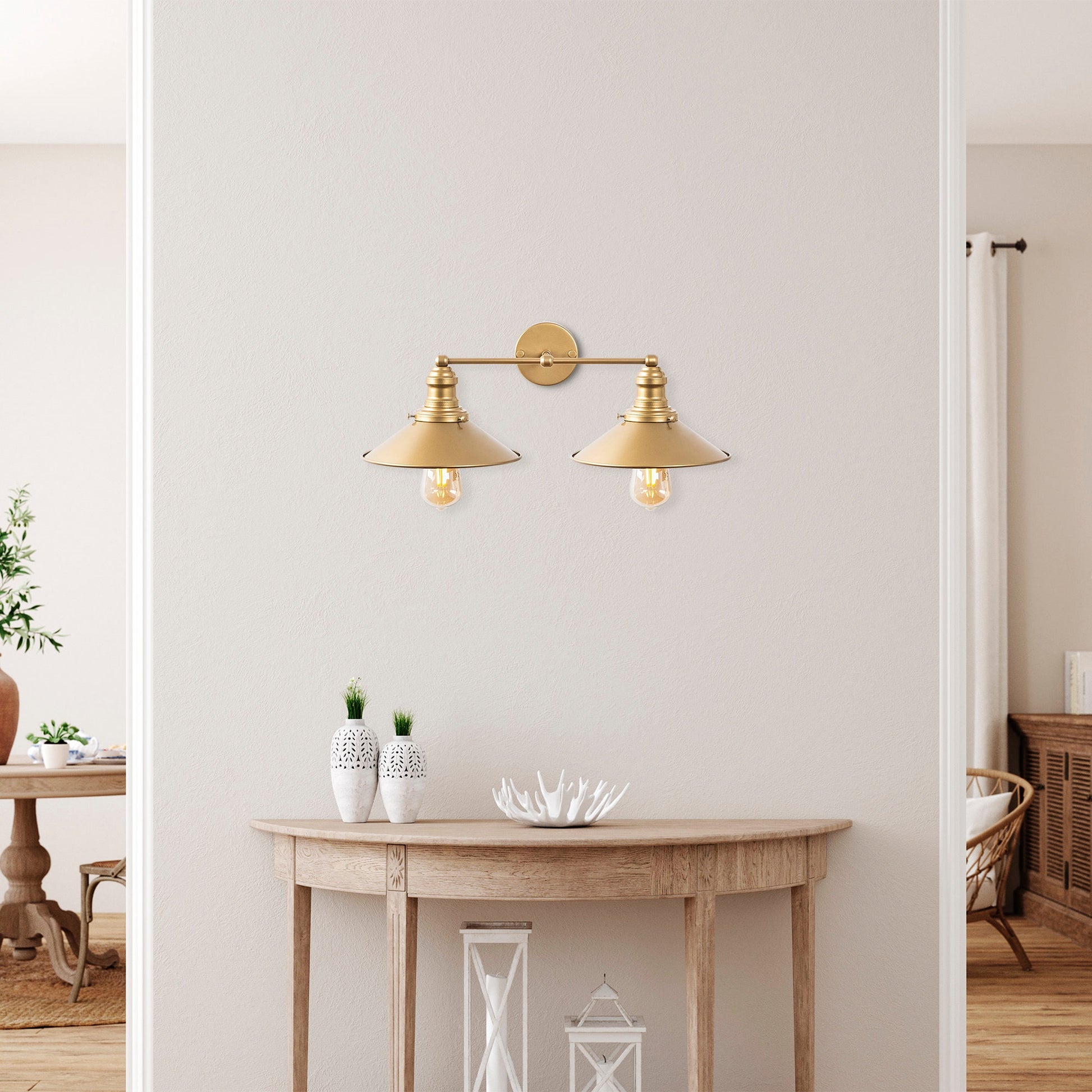 Aplique De Pared, Metal , Oro, 55x27x20, Casquillo 2 X E27 Max 40 W_5