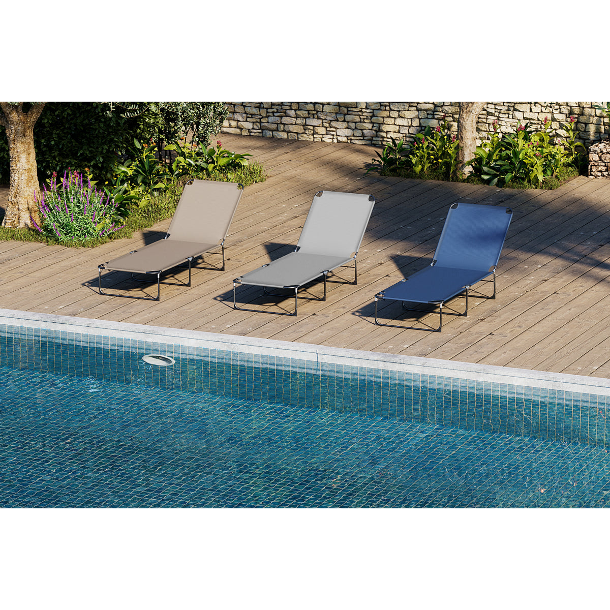 Lote De 2 Tumbonas Plegables, Tumbonas Texaline Y Acero Gris Con Asa De Transporte 185x52xh87cm- Tumbona, Tumbona Y Hamaca_4