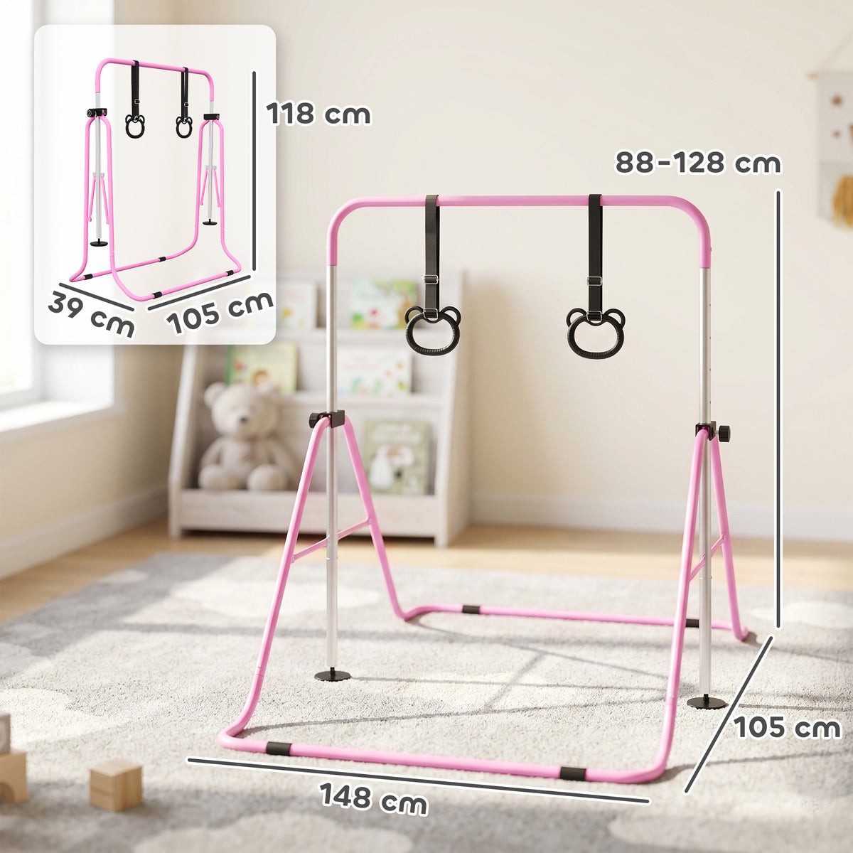 Barra De Gimnasia Homcom Acero Rosa 148x105x128 Cm 340-016v00pk_2