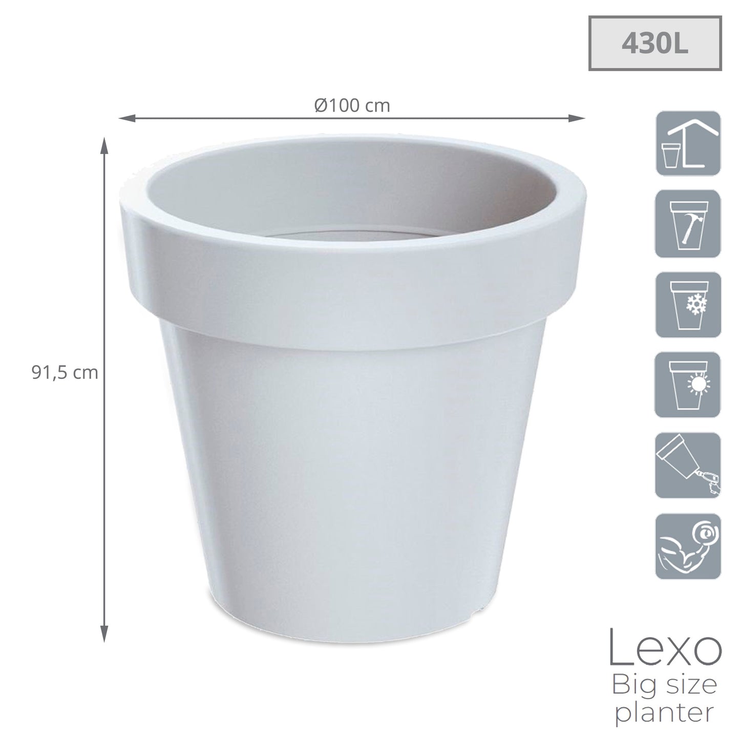 Maceta Lexo Round 430l., Dimensiones (mm) 995x995x915, Color Blanco_2