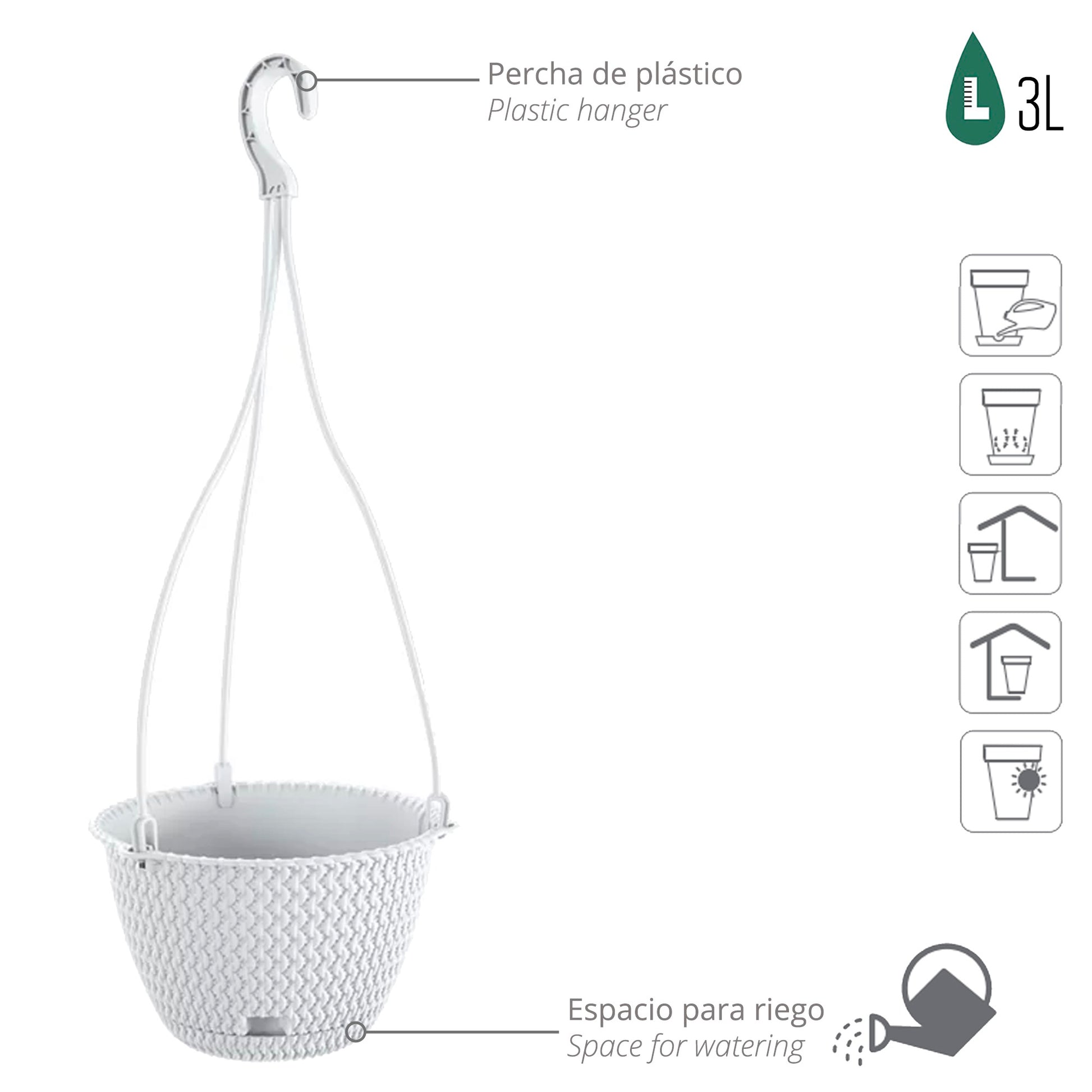 Macetero Colgante Splofy Round W 3l., Dimensiones (mm) 230x230x145, Color Blanco