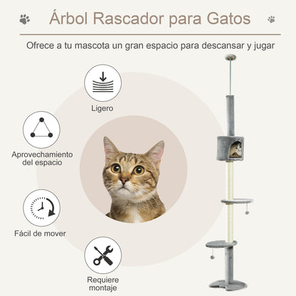 Pawhut Árbol Rascador Para Gatos Altura 255 Cm Cueva Bola Colgante_3