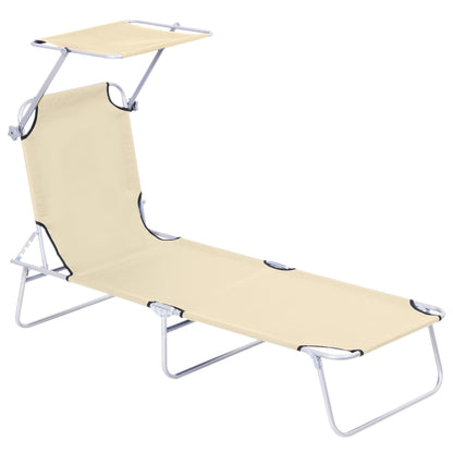 Outsunny Tumbona De Jardín Plegable Con Toldo Desmontable 187x58x36cm Beige_0