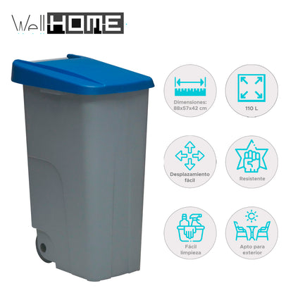Contenedor Reciclo 110l Azul Cerrado 88x57x42 Cm Wellhome_1