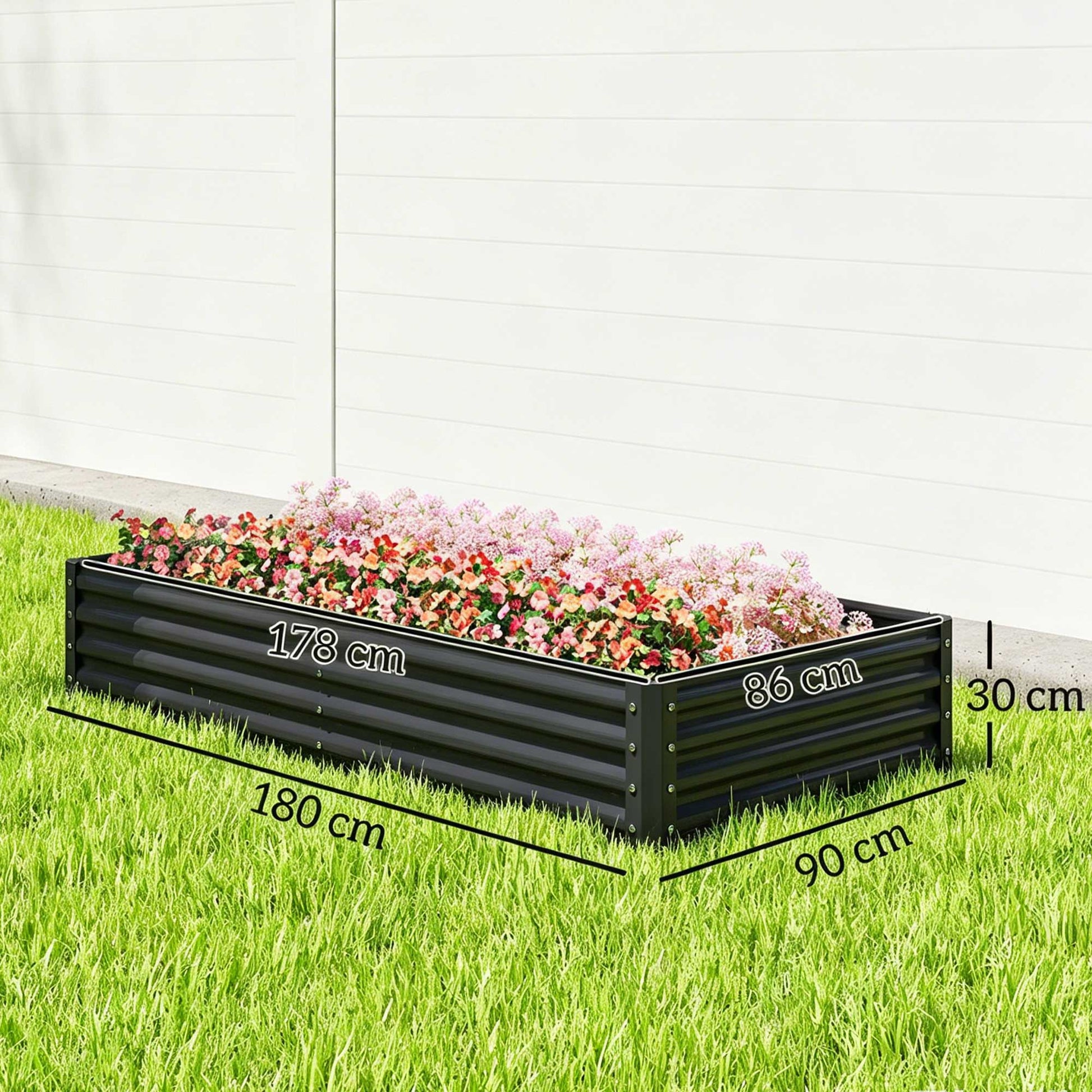 Outsunny Jardinera Elevada De Acero Galvanizado 180x90x30 Cm Gris Oscuro_2