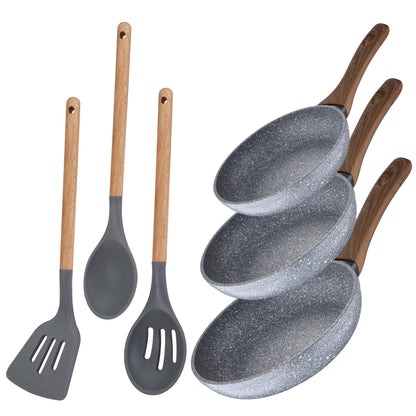 Set 3 Sartenes Ø22 Ø24 Y Ø26 + Set Utensilios, Daimiel, Aluminio Forjado, Inducción_0