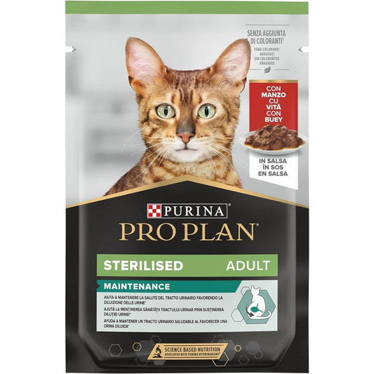 PRO PLAN Carne de bovino esterilizada para gatos em molho 85g