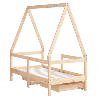 Estructura De Cama Para Niños Con Cajones Madera Pino 70x140 Cm / Vetonek_2