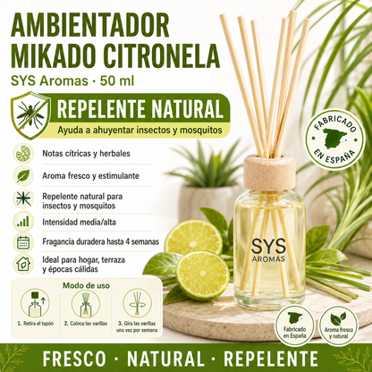 Ambientador Mikado Citronela Mármol SYS Aromas 50 ml | Cítrico y Herbal | Ayuda a Ahuyentar Mosquitos_3
