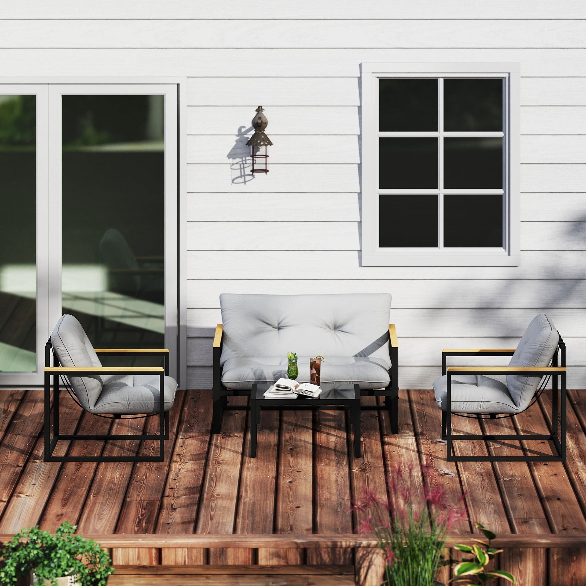 Outsunny Conjunto De Jardín Exterior De 4 Piezas Gris Y Negro_1