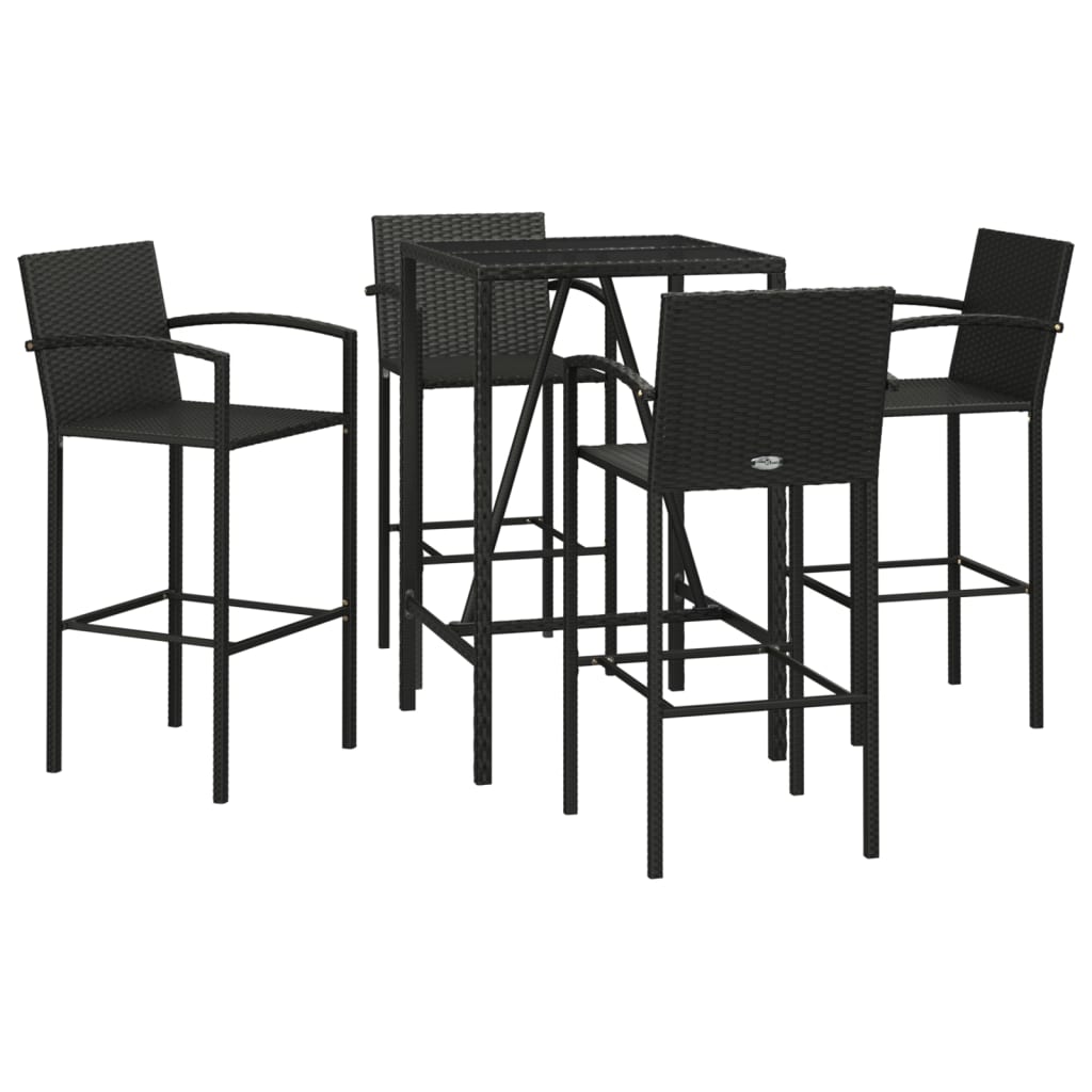 Vidaxl Mesa Y Taburetes Altos Jardín 5 Piezas Ratán Sintético Negro_0
