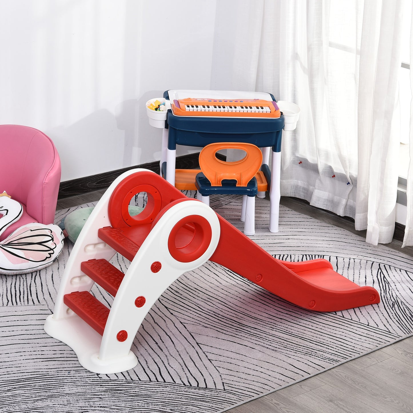 Homcom Tobogán Infantil Para +3 Años Plegable Con Escalera Y Rampa 120x50x56 Cm_1